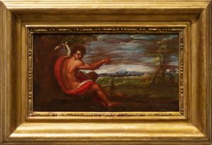 Scuola romana, secolo XVII - Paesaggio con San Giovanni Battista