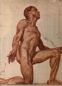 Scuola italiana, secolo XX : Studio dal Martirio di San Jacopo di Giovanni Battista Piazzetta (recto) e studio di nudo virile (verso)  - Asta Incanti d'arte - Associazione Nazionale - Case d'Asta italiane