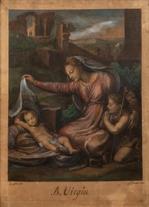 Acquaforte raffigurante Madonna con Bambino e San Giovannino, da Raffaello  - Asta Incanti d'arte - Associazione Nazionale - Case d'Asta italiane