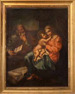 Scuola italiana, secolo XVII : Sacra Famiglia  - Asta Incanti d'arte - Associazione Nazionale - Case d'Asta italiane