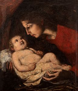 Scuola dell'Italia settentrionale, secolo XVII : Madonna con Bambino  - Asta Incanti d'arte - Associazione Nazionale - Case d'Asta italiane