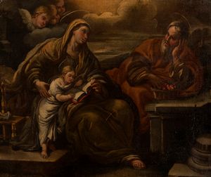 Scuola napoletana, secolo XVII : Sacra Famiglia  - Asta Incanti d'arte - Associazione Nazionale - Case d'Asta italiane