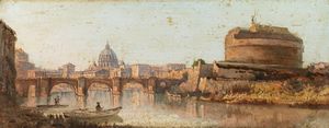 Scuola italiana, inizi secolo XX - Roma, veduta del Tevere con Castel Sant'Angelo e San Pietro