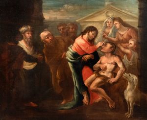 Scuola dell'Italia centrale, secolo XVII : Ges risana il cieco  - Asta Incanti d'arte - Associazione Nazionale - Case d'Asta italiane