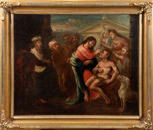 Scuola dell'Italia centrale, secolo XVII : Ges risana il cieco  - Asta Incanti d'arte - Associazione Nazionale - Case d'Asta italiane