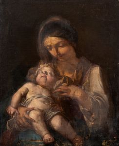 Scuola italiana, secolo XVII : Madonna con Bambino  - Asta Incanti d'arte - Associazione Nazionale - Case d'Asta italiane