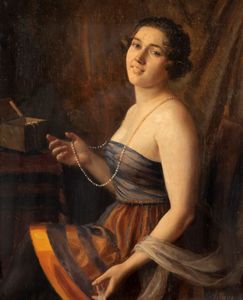 Scuola europea, secolo XIX - Ritratto di gentildonna con collana di perle