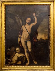 Scuola dell'Italia meridionale, secolo XVII : Amor vincit omnia  - Asta Incanti d'arte - Associazione Nazionale - Case d'Asta italiane