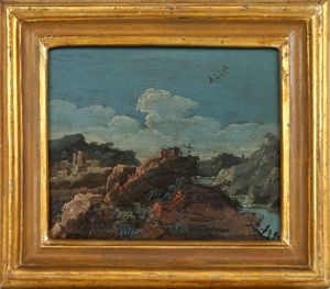 Scuola italiana, secolo XIX - Paesaggio fluviale