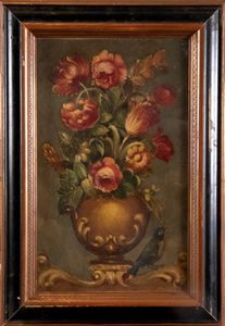Scuola italiana, secolo XX : Coppia di nature morte con fiori in un vaso  - Asta Incanti d'arte - Associazione Nazionale - Case d'Asta italiane