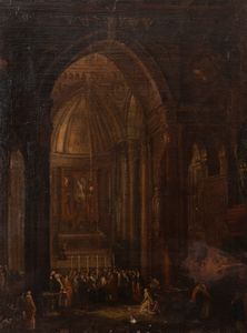 Maniera di Alessandro Magnasco - Interno di cattedrale gotica con processione