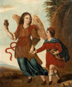 Pittore popolare, secolo XIX - Tobiolo e l'Angelo