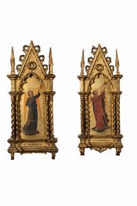 Imitatore di Beato Angelico, secolo XIX - Coppia di dipinti raffiguranti Angeli musicanti