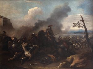 Seguace di Jacques Courtois, detto il Borgognone - Scontro di cavalieri