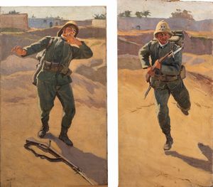 Scuola italiana, secolo XX : Due soldati di fanteria  - Asta Incanti d'arte - Associazione Nazionale - Case d'Asta italiane
