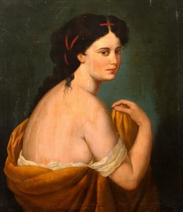 Scuola italiana, secolo XIX - Due dipinti raffiguranti cortigiane