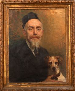 Scuola italiana, inizi secolo XX : Ritratto di anziano gentiluomo con cagnolino  - Asta Incanti d'arte - Associazione Nazionale - Case d'Asta italiane