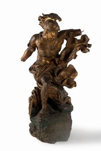 Scuola italiana, secolo XVII : Gruppo scultoreo in terracotta dipinta raffigurante Perseo e Andromeda  - Asta Incanti d'arte - Associazione Nazionale - Case d'Asta italiane