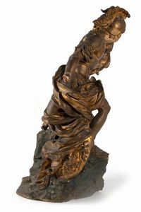 Scuola italiana, secolo XVII : Gruppo scultoreo in terracotta dipinta raffigurante Perseo e Andromeda  - Asta Incanti d'arte - Associazione Nazionale - Case d'Asta italiane