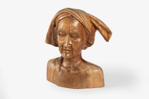 Scultura in legno raffigurante ritratto di donna a mezzo busto, Sud Est Asiatico, secolo XX  - Asta Incanti d'arte - Associazione Nazionale - Case d'Asta italiane