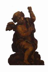 Coppia di antiche sculture lignee policrome raffiguranti angeli  - Asta Incanti d'arte - Associazione Nazionale - Case d'Asta italiane