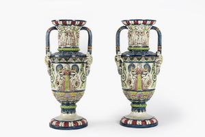 Julius Dressler - Coppia di vasi in maiolica dipinta, Boemia inizi secolo XX