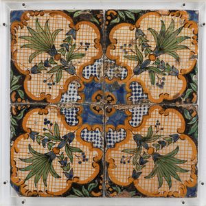 Tre pannelli contenenti antiche piastrelle, secoli XIX-XX  - Asta Incanti d'arte - Associazione Nazionale - Case d'Asta italiane