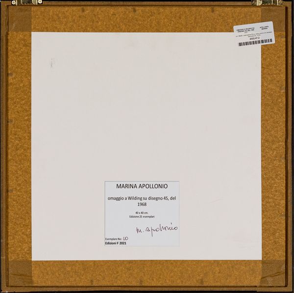 MARINA  APOLLONIO : Omaggio a Wilding su disegno 4s, del 1968  - Asta Asta a tempo di Arte Moderna e Contemporanea - Associazione Nazionale - Case d'Asta italiane