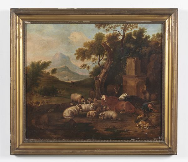 ARTISTA LOMBARDO DEL XVIII SECOLO : Paesaggio con contadino e armenti  - Asta Asta 395 | ARTE ANTICA E DEL XIX SECOLO Online - Associazione Nazionale - Case d'Asta italiane
