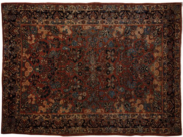 MANIFATTURA PERSIANA DEL XX SECOLO : Tappeto Saruk, campo rosa con decoro floreale e bordura con foglie e fiori  - Asta Asta 395 | ARTE ANTICA E DEL XIX SECOLO Online - Associazione Nazionale - Case d'Asta italiane