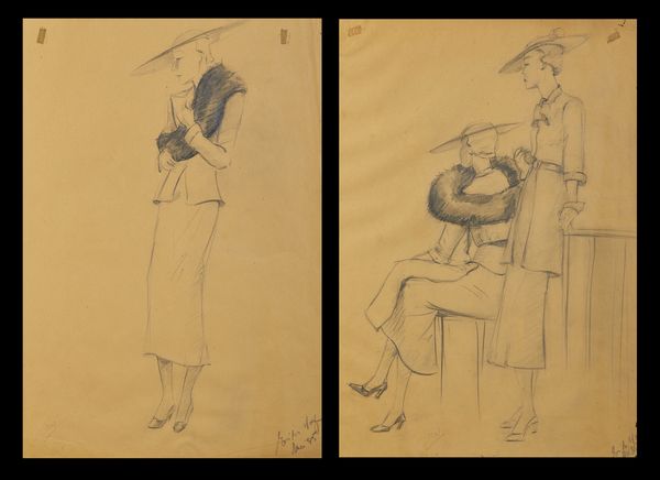 ARTISTA DEL XX SECOLO : Due studi di figure femminili in abbigliamento anni '30  - Asta Asta 395 | ARTE ANTICA E DEL XIX SECOLO Online - Associazione Nazionale - Case d'Asta italiane