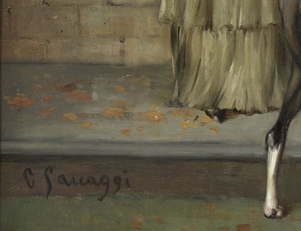SACCAGGI CESARE (1868 - 1934) : Ritratto di gentildonna con cane.  - Asta Asta 395 | ARTE ANTICA E DEL XIX SECOLO Online - Associazione Nazionale - Case d'Asta italiane