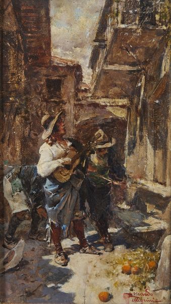 PELLEGRINI RICCARDO (1863 - 1934) : Cortile con musicanti  - Asta Asta 395 | ARTE ANTICA E DEL XIX SECOLO Online - Associazione Nazionale - Case d'Asta italiane