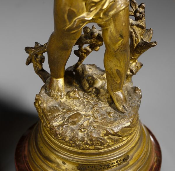 RANCOULET ERNEST (1842 - 1918) : Da un modello di. Coppia di candelabri in bronzo dorato in forma di amorini alati reggifiaccola (allegorie di Autunno e Primavera)  - Asta Asta 395 | ARTE ANTICA E DEL XIX SECOLO Online - Associazione Nazionale - Case d'Asta italiane