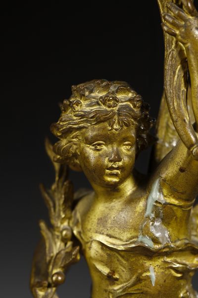 RANCOULET ERNEST (1842 - 1918) : Da un modello di. Coppia di candelabri in bronzo dorato in forma di amorini alati reggifiaccola (allegorie di Autunno e Primavera)  - Asta Asta 395 | ARTE ANTICA E DEL XIX SECOLO Online - Associazione Nazionale - Case d'Asta italiane