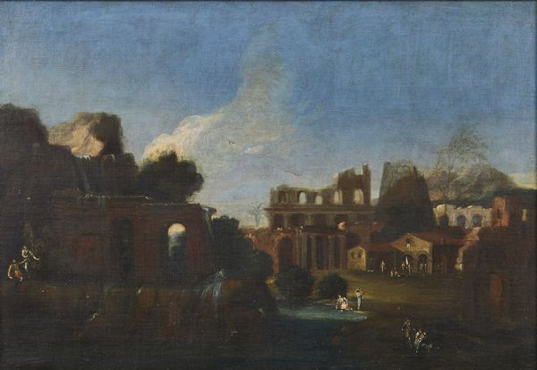 ARTISTA DEL XVII SECOLO : Paesaggio con rovine e personaggi  - Asta Asta 395 | ARTE ANTICA E DEL XIX SECOLO Online - Associazione Nazionale - Case d'Asta italiane