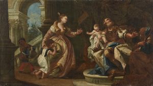 CROSATO (1697-1756/58) GIOVAN BATTISTA - Cerchia di. Mos� bambino calpesta la corona del faraone