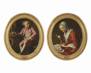 ARTISTA FRANCESE DEL XVIII SECOLO - Coppia di dipinti raffiguranti ritratto di Marie Anne Fillion e Sanson Pierre Darr de Loupeigne