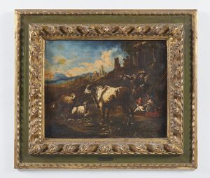 PHILIPP PETER ROOS DETTO ROSA DA TIVOLI  (1657 - 1706) : Paesaggio con rovine, armenti e pastore  - Asta Asta 395 | ARTE ANTICA E DEL XIX SECOLO Online - Associazione Nazionale - Case d'Asta italiane