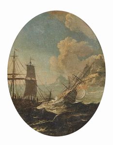 ARTISTA DEL XVIII SECOLO - Marina con barche e personaggi