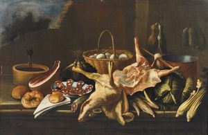 NANI GIACOMO (1701 - 1770) - Natura morta con salami, selvaggina e uova