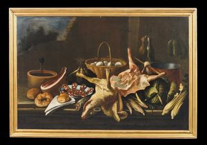 NANI GIACOMO (1701 - 1770) : Natura morta con salami, selvaggina e uova  - Asta Asta 395 | ARTE ANTICA E DEL XIX SECOLO Online - Associazione Nazionale - Case d'Asta italiane