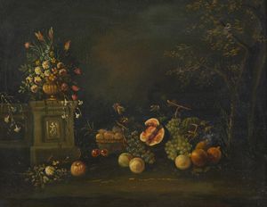ARTISTA ITALIANO DEL XIX SECOLO : Natura morta di fiori e frutta  - Asta Asta 395 | ARTE ANTICA E DEL XIX SECOLO Online - Associazione Nazionale - Case d'Asta italiane