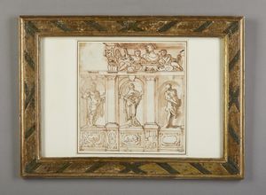 ARTISTA VENETO DEL XVII SECOLO : Studio di prospetto architettonico con sculture  - Asta Asta 395 | ARTE ANTICA E DEL XIX SECOLO Online - Associazione Nazionale - Case d'Asta italiane