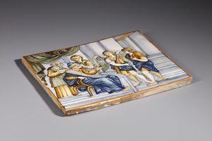 CASTELLI D'ABRUZZO, XVIII SECOLO : Placca in maiolica policroma raffigurante scena biblica  - Asta Asta 395 | ARTE ANTICA E DEL XIX SECOLO Online - Associazione Nazionale - Case d'Asta italiane