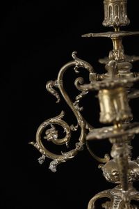 MANIFATTURA DEL XIX SECOLO : Trittico da camino in porcellana di Delft bianca e blu con inserti e montature in bronzo dorato, composto da orologio e due candelabri a quattro luci  - Asta Asta 395 | ARTE ANTICA E DEL XIX SECOLO Online - Associazione Nazionale - Case d'Asta italiane