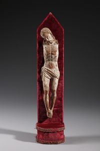 SCULTORE DEL XVI SECOLO - Corpus Christi in legno scolpito con tracce di policromia