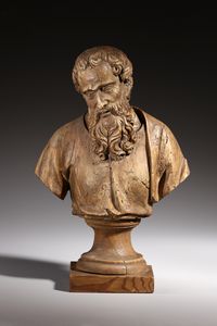 SCULTORE DEL XVII-XVIII SECOLO - Busto virile in legno scolpito