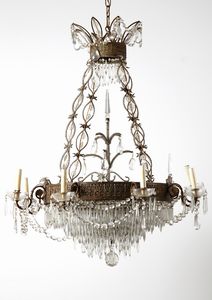 MANIFATTURA DEL XIX SECOLO : Grande lampadario in stile Impero in metallo e cristallo  - Asta Asta 395 | ARTE ANTICA E DEL XIX SECOLO Online - Associazione Nazionale - Case d'Asta italiane