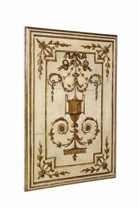 MANIFATTURA DEL XVIII-XIX SECOLO : Pannello in legno intagliato a decori vegetali, parzialmente dorato e laccato  - Asta Asta 395 | ARTE ANTICA E DEL XIX SECOLO Online - Associazione Nazionale - Case d'Asta italiane